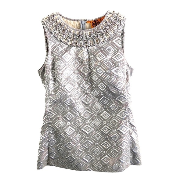Tory Burch Sleeveless Scoop Neck Blouse Size 2 Silver Pewter Gray - Picture 4 of 12